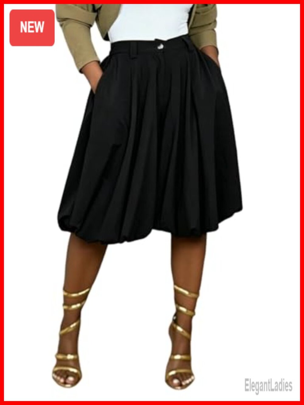 Women High Waisted Wide Leg Pleated Balloon Palazzo Capri Cropped Trousers